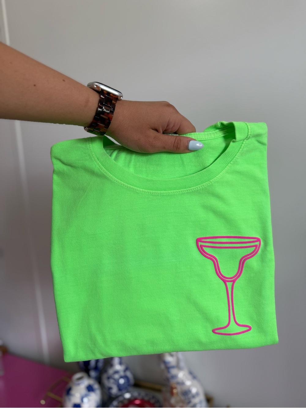Neon Green Margarita Puff Print Graphic Tee